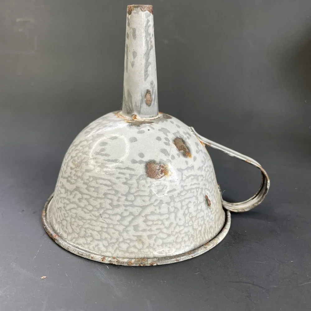 Vintage Small Gray Enamelware Graniteware Funnel Farmhouse 4 1/4
